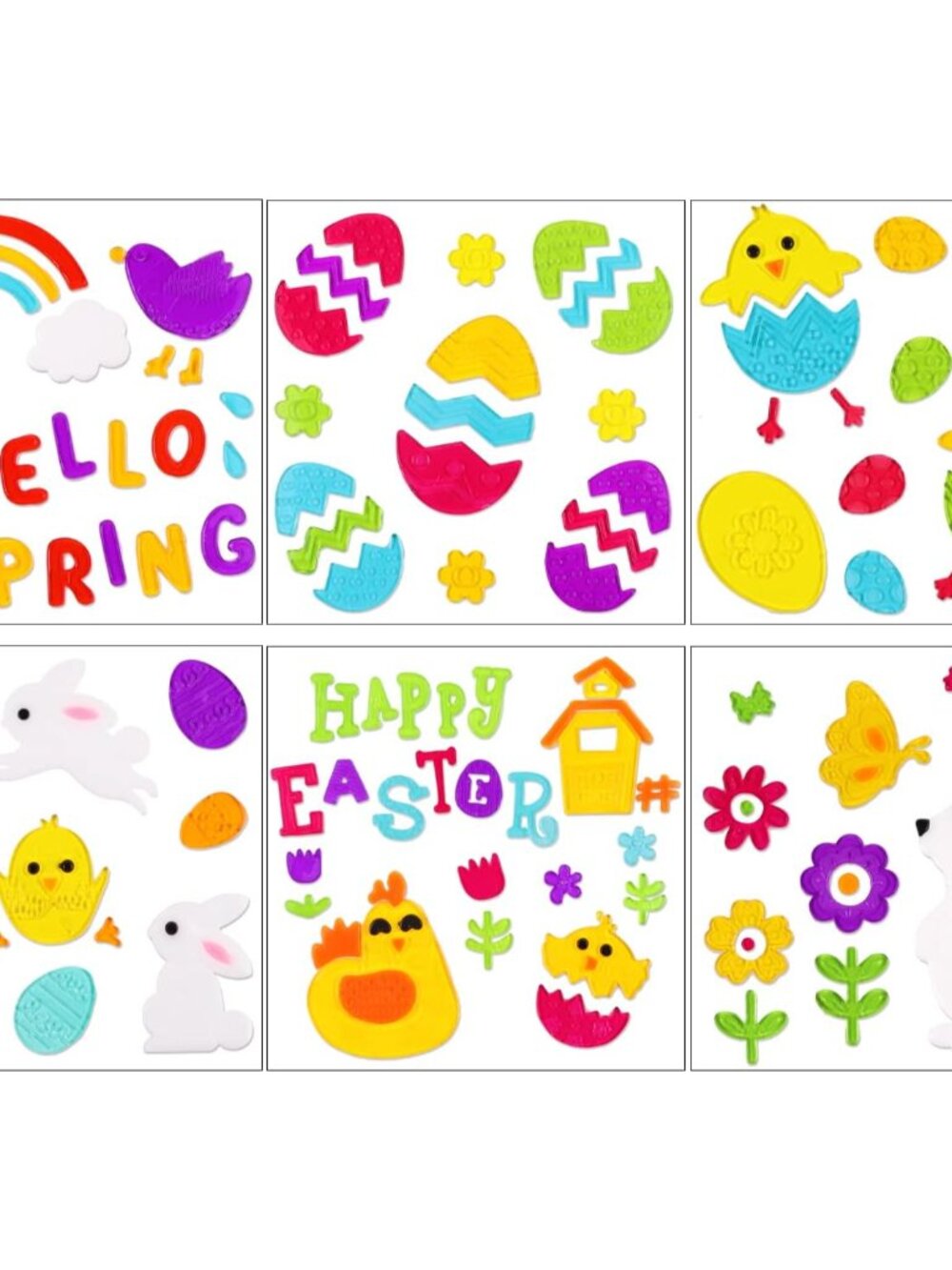 6pcs Easter Gel Clings, Egg Bunny Chick Stickers for Window Decors